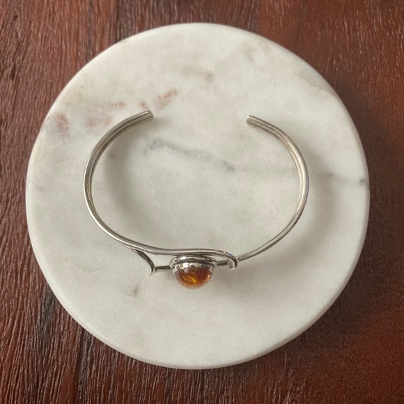 Sterling Silver Amber Cuff Bracelet | Open Wave Design | Artisan Style - Picture 3 of 6